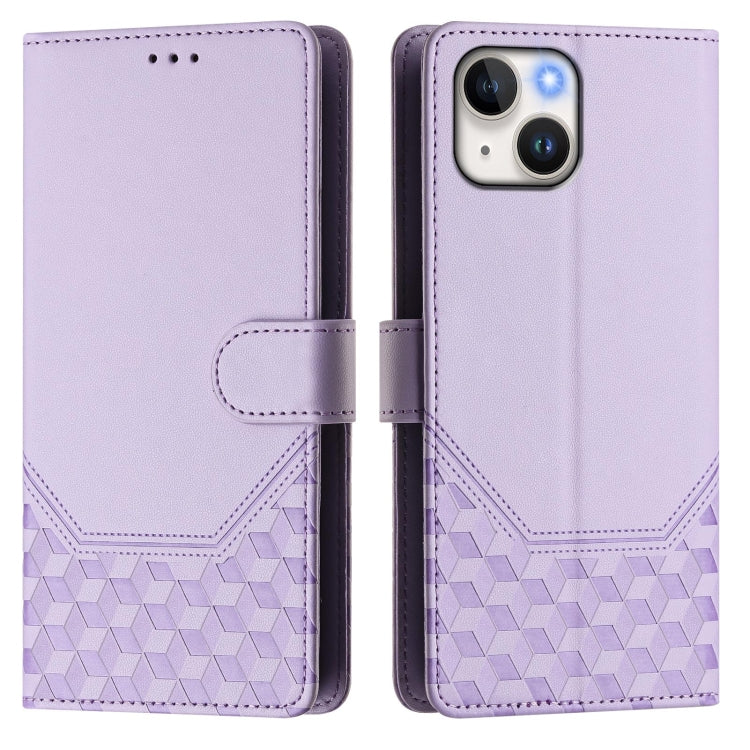 For iPhone 14 Plus Honeycomb Embossing RFID Leather Phone Case