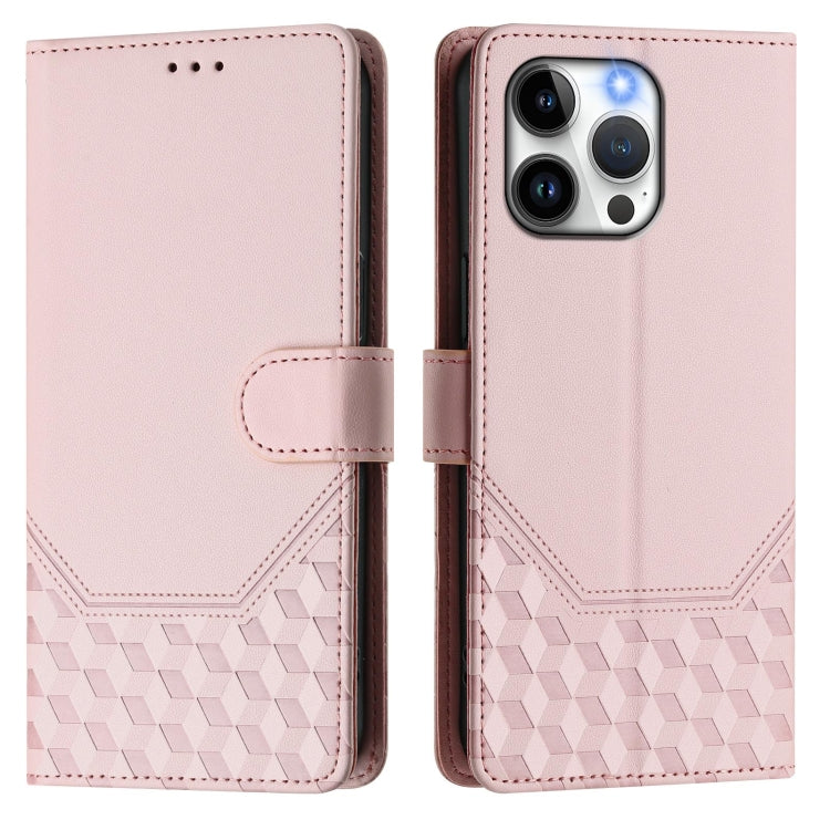 For iPhone 14 Pro Honeycomb Embossing RFID Leather Phone Case