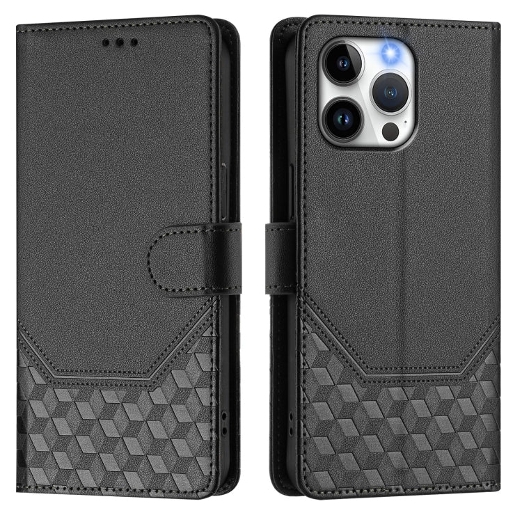 For iPhone 14 Pro Honeycomb Embossing RFID Leather Phone Case