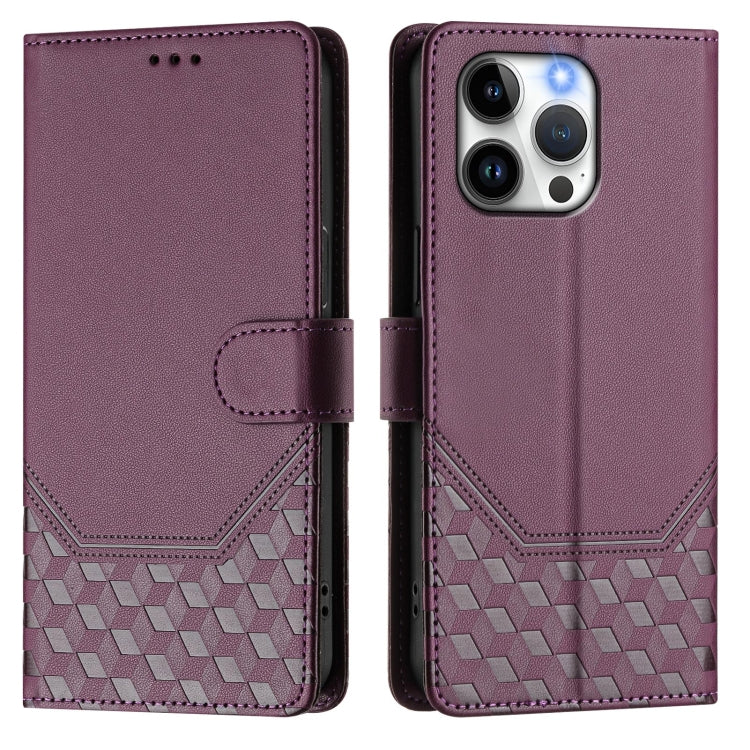 For iPhone 14 Pro Honeycomb Embossing RFID Leather Phone Case