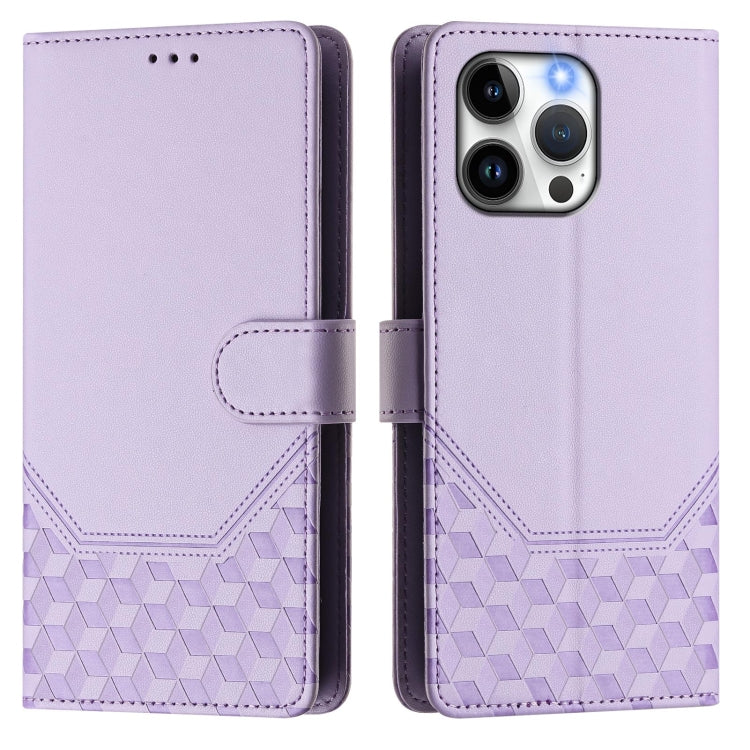 For iPhone 14 Pro Max Honeycomb Embossing RFID Leather Phone Case