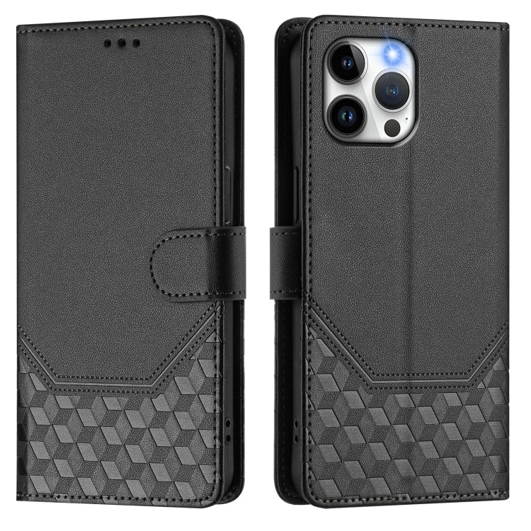 For iPhone 13 Pro Max Honeycomb Embossing RFID Leather Phone Case