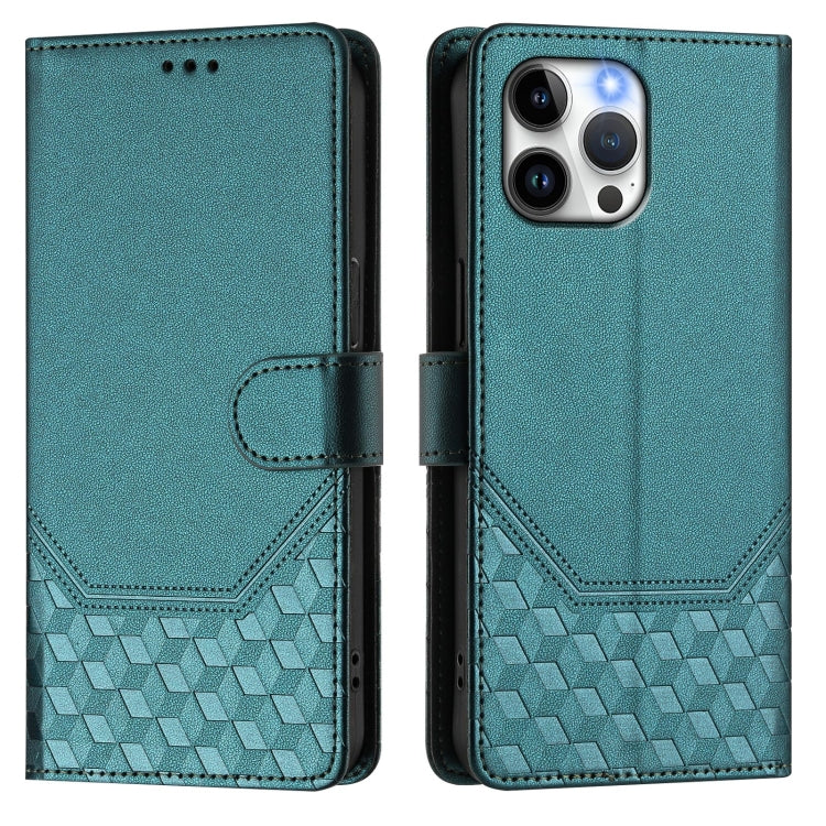 For iPhone 13 Pro Honeycomb Embossing RFID Leather Phone Case