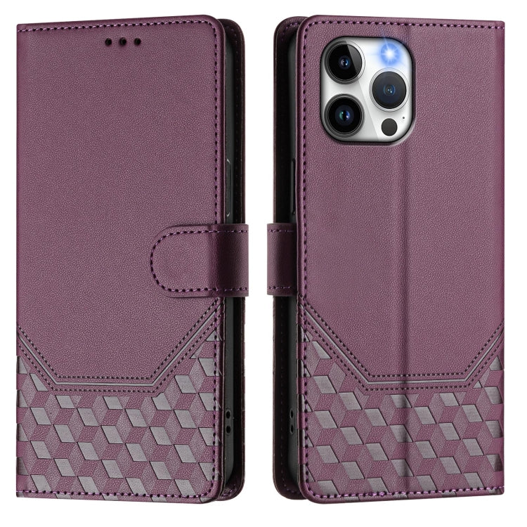 For iPhone 13 Pro Honeycomb Embossing RFID Leather Phone Case