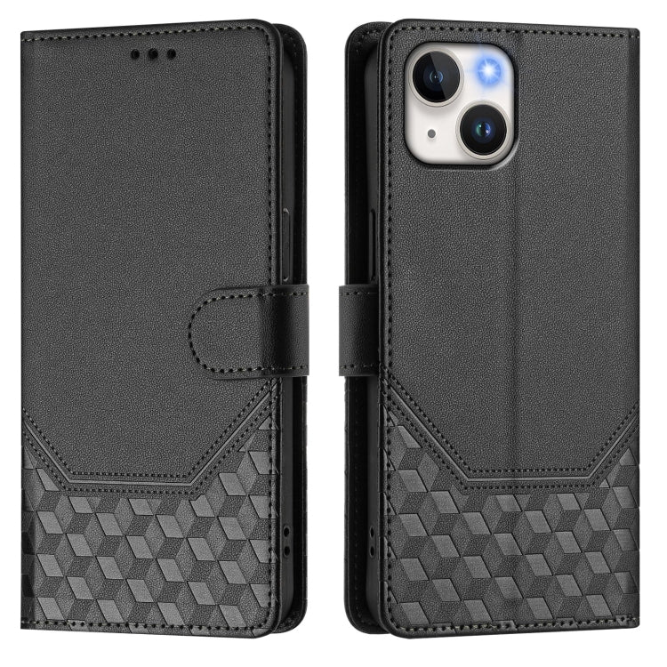 For iPhone 13 mini Honeycomb Embossing RFID Leather Phone Case