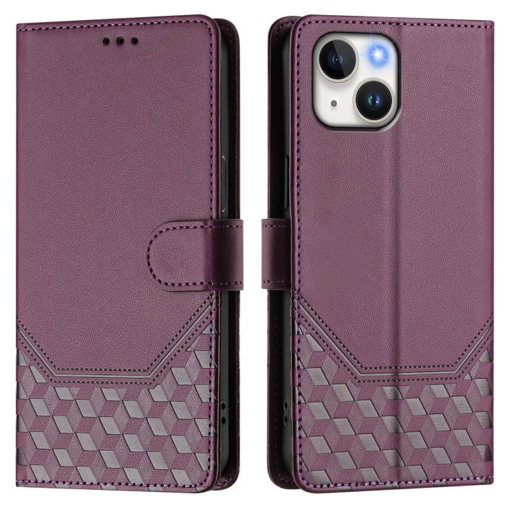 For iPhone 13 mini Honeycomb Embossing RFID Leather Phone Case