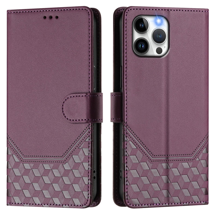 For iPhone 12 Pro Max Honeycomb Embossing RFID Leather Phone Case