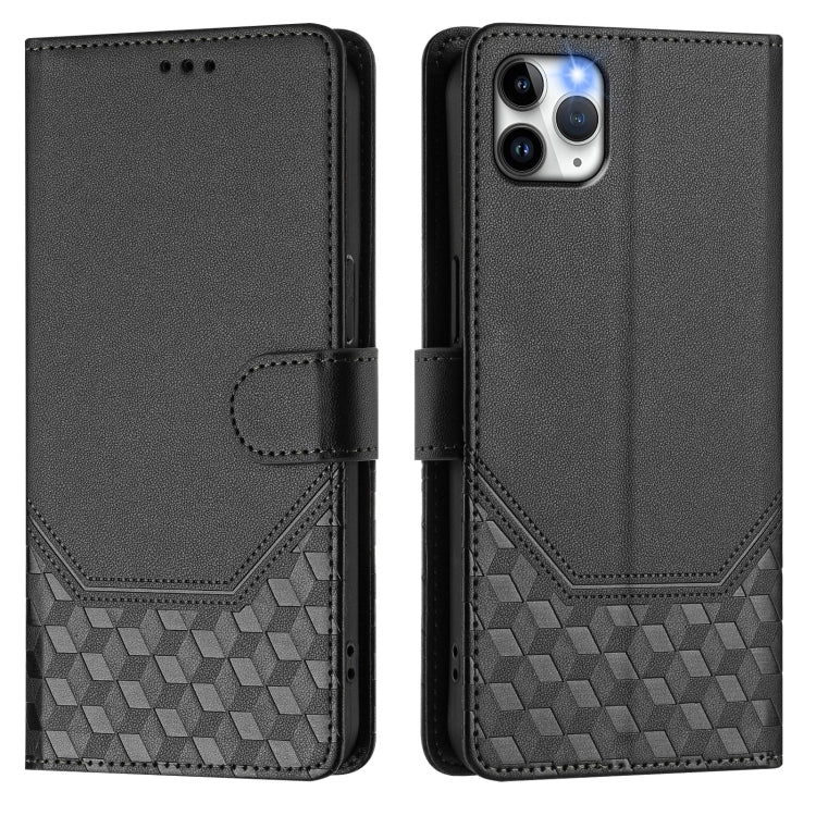 For iPhone 11 Pro Max Honeycomb Embossing RFID Leather Phone Case