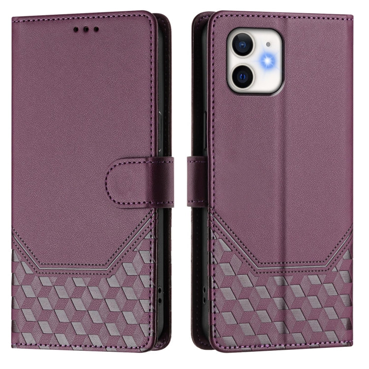 For iPhone 11 Honeycomb Embossing RFID Leather Phone Case