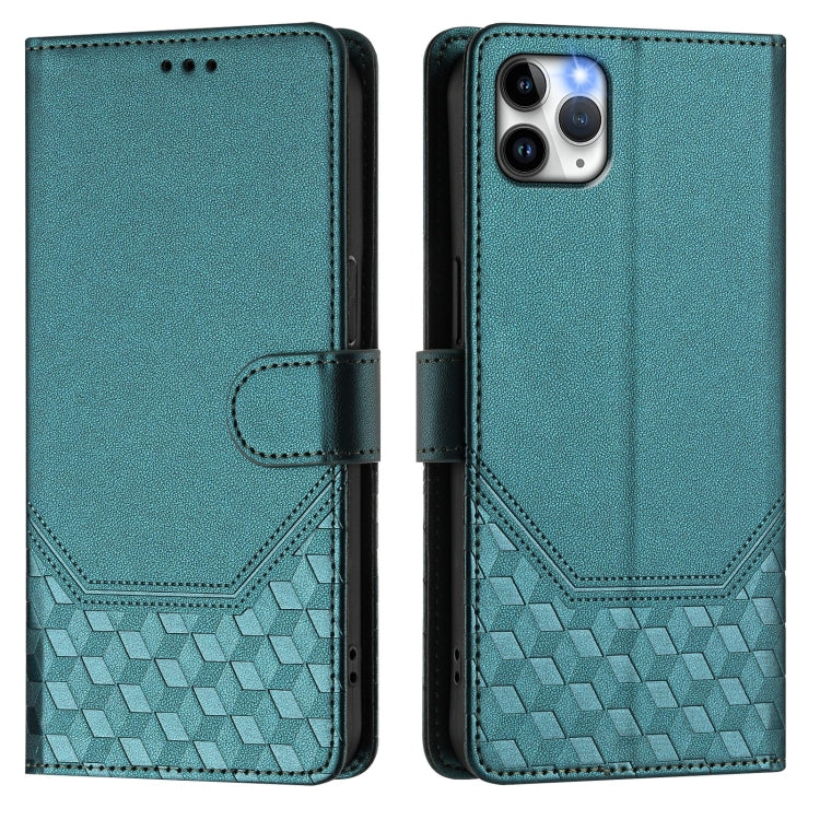 For iPhone 11 Pro Honeycomb Embossing RFID Leather Phone Case