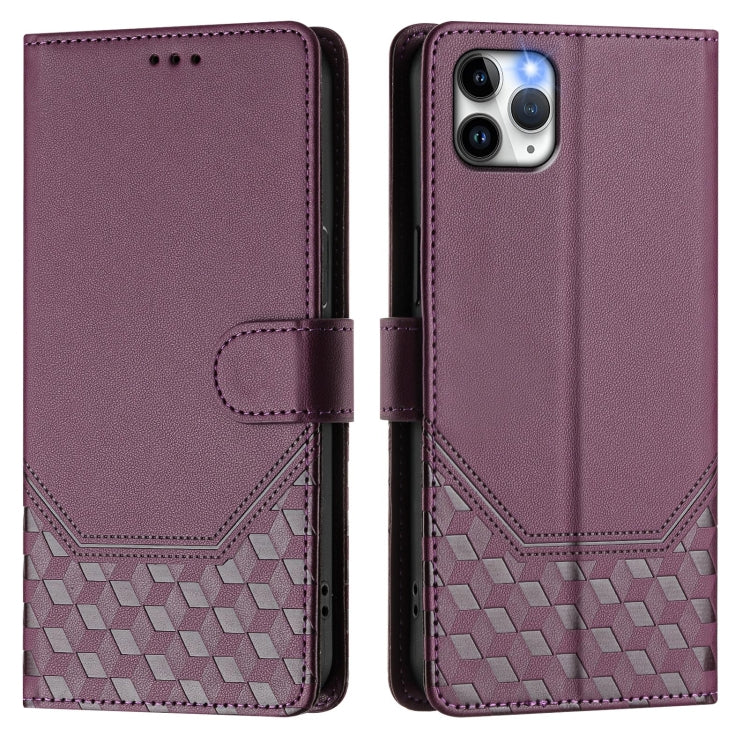 For iPhone 11 Pro Honeycomb Embossing RFID Leather Phone Case