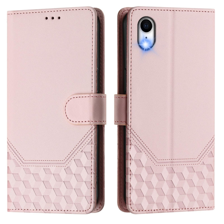 For iPhone XR Honeycomb Embossing RFID Leather Phone Case
