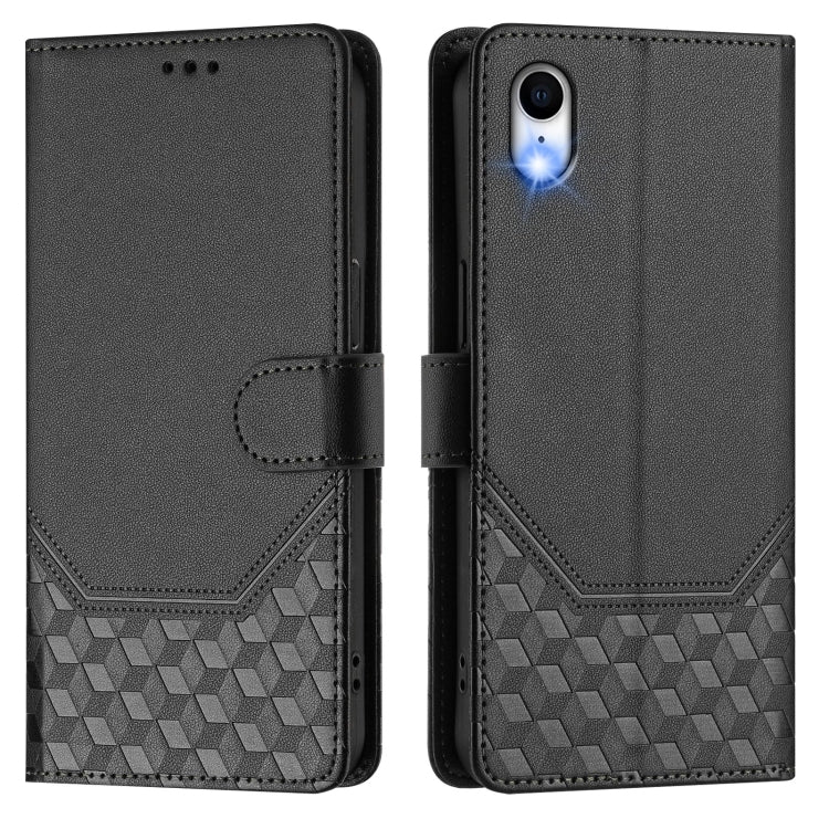 For iPhone XR Honeycomb Embossing RFID Leather Phone Case