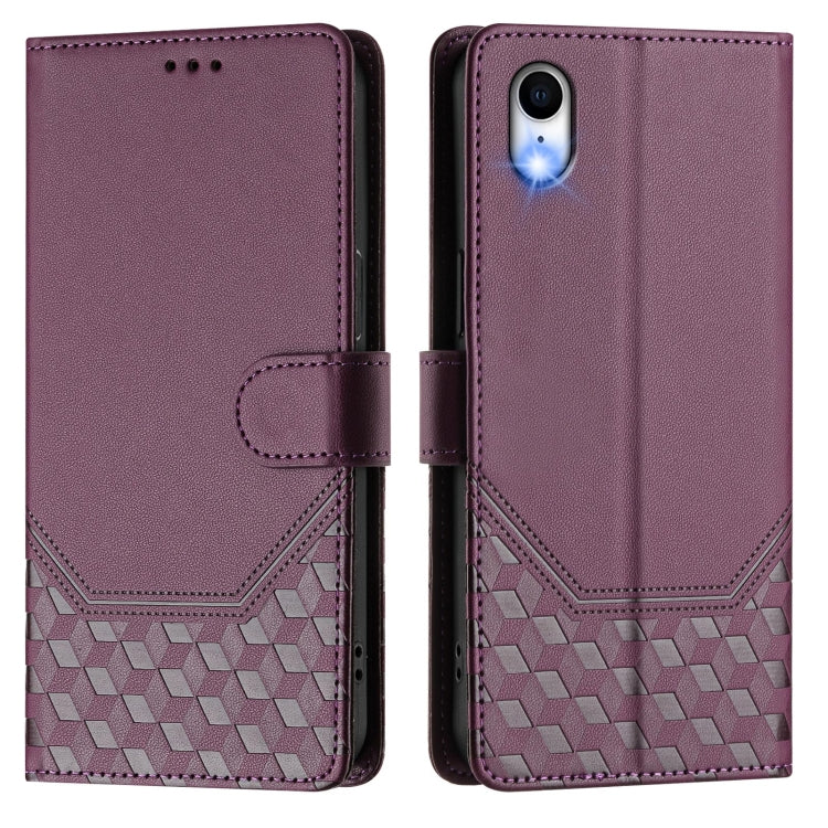 For iPhone XR Honeycomb Embossing RFID Leather Phone Case