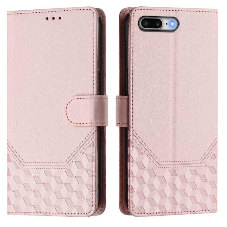 For iPhone 8 Plus / 7 Plus Honeycomb Embossing RFID Leather Phone Case