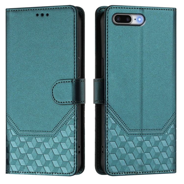For iPhone 8 Plus / 7 Plus Honeycomb Embossing RFID Leather Phone Case