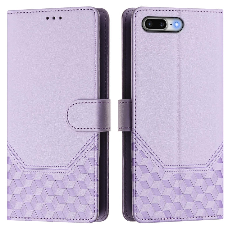 For iPhone 8 Plus / 7 Plus Honeycomb Embossing RFID Leather Phone Case