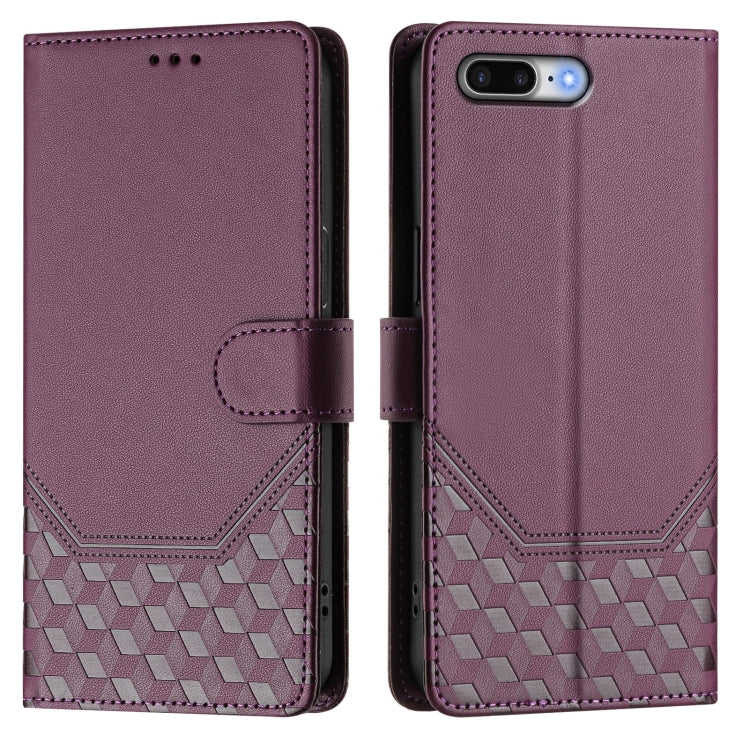 For iPhone 8 Plus / 7 Plus Honeycomb Embossing RFID Leather Phone Case