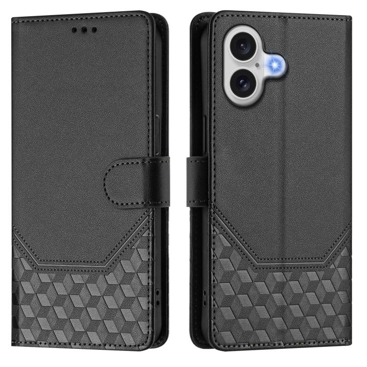 For iPhone 17 Honeycomb Embossing RFID Leather Phone Case