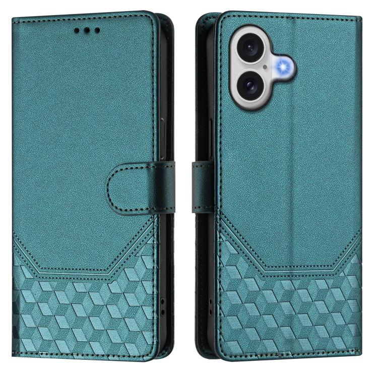 For iPhone 17 Honeycomb Embossing RFID Leather Phone Case