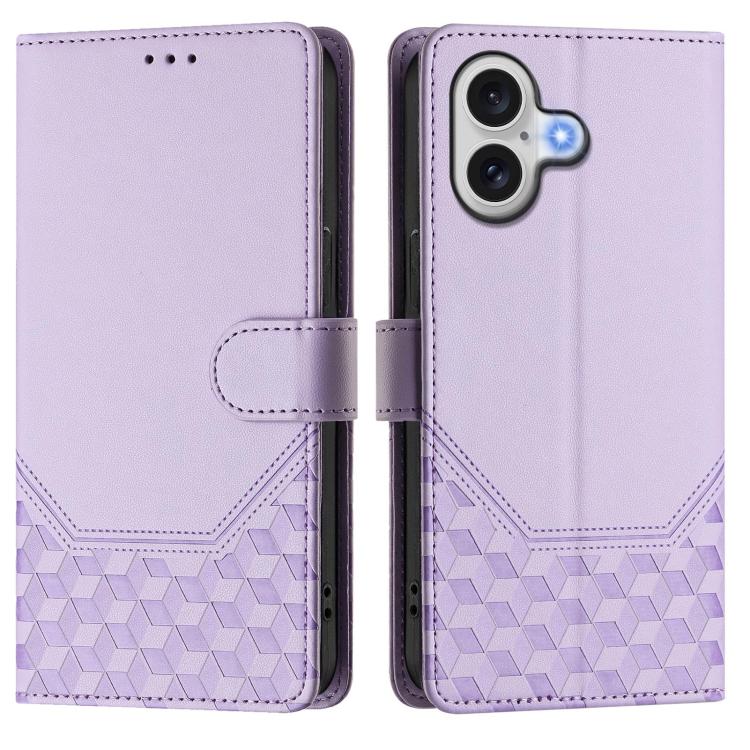 For iPhone 17 Honeycomb Embossing RFID Leather Phone Case