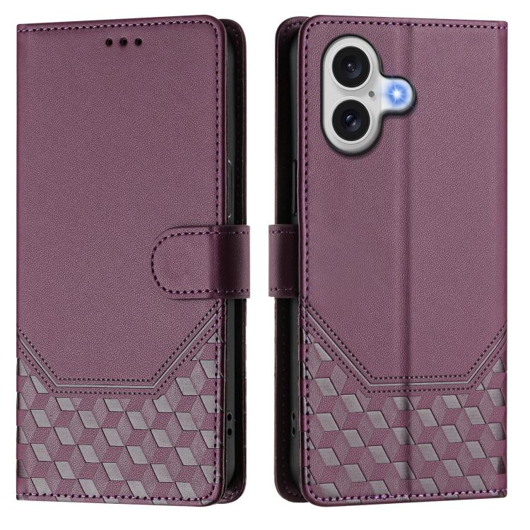 For iPhone 17 Honeycomb Embossing RFID Leather Phone Case