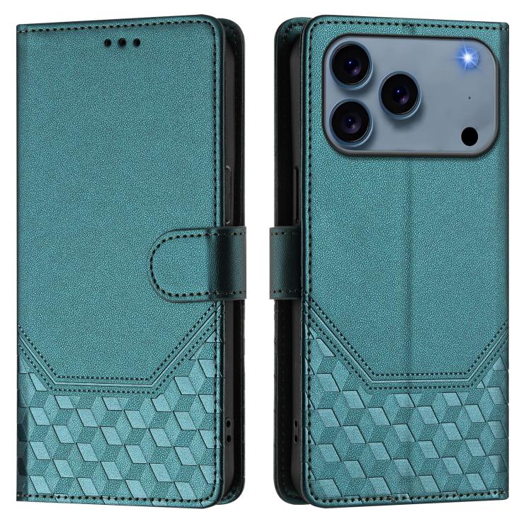 For iPhone 17 Pro Honeycomb Embossing RFID Leather Phone Case