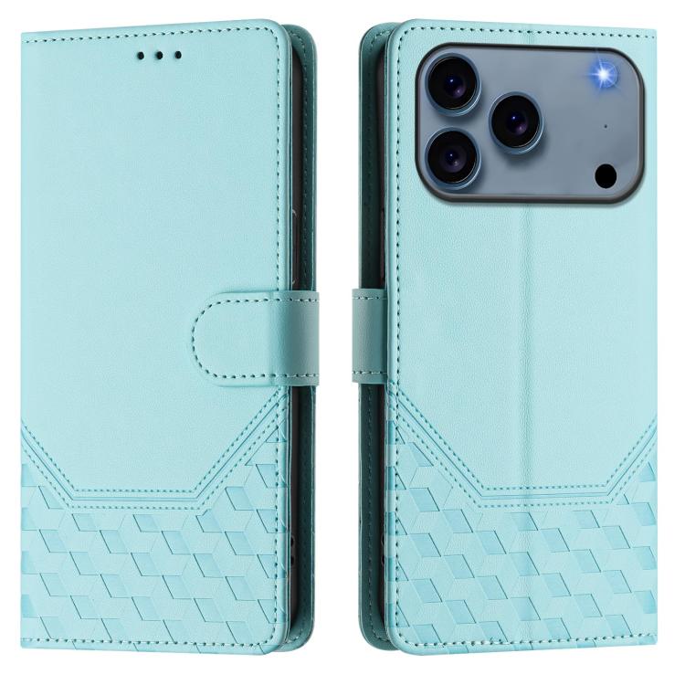 For iPhone 17 Pro Max Honeycomb Embossing RFID Leather Phone Case