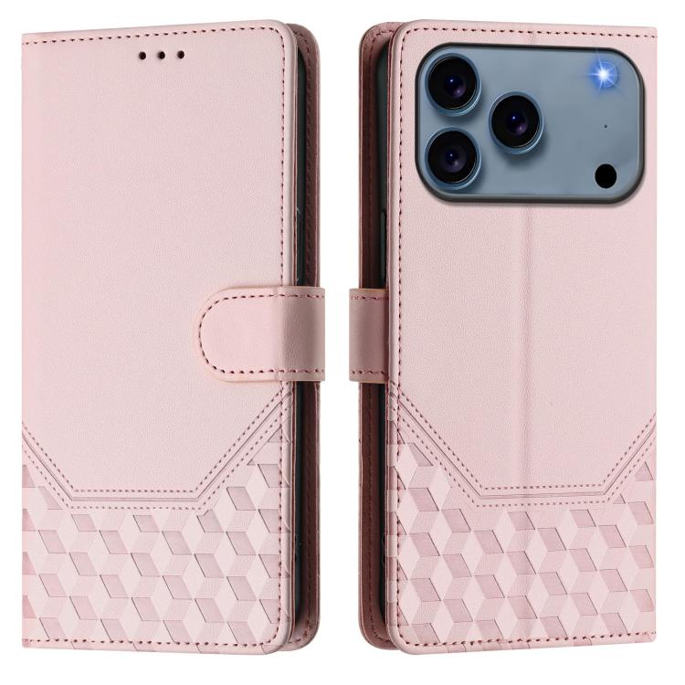 For iPhone 17 Pro Max Honeycomb Embossing RFID Leather Phone Case
