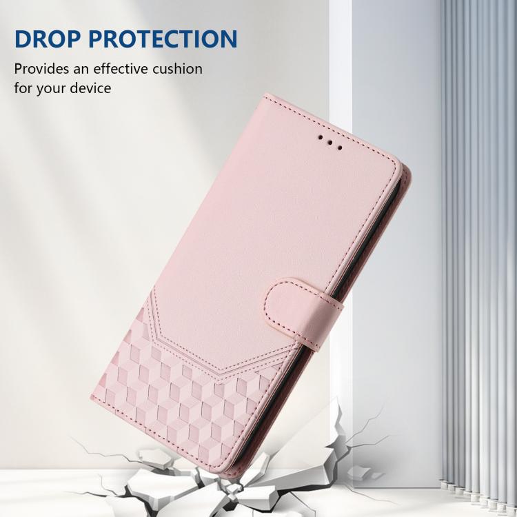 For iPhone 17 Pro Max Honeycomb Embossing RFID Leather Phone Case