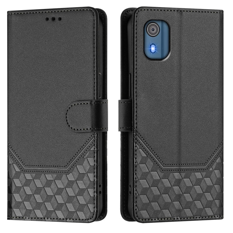 For Nokia C02 Honeycomb Embossing RFID Leather Phone Case