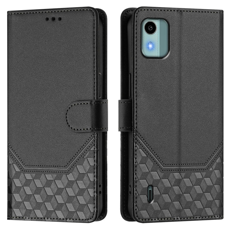 For Nokia C12 Honeycomb Embossing RFID Leather Phone Case