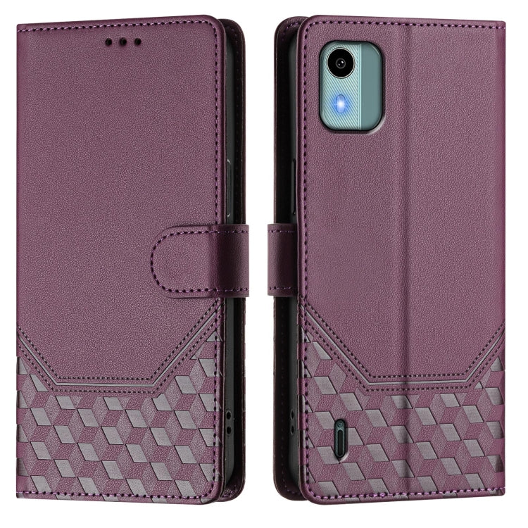 For Nokia C12 Honeycomb Embossing RFID Leather Phone Case