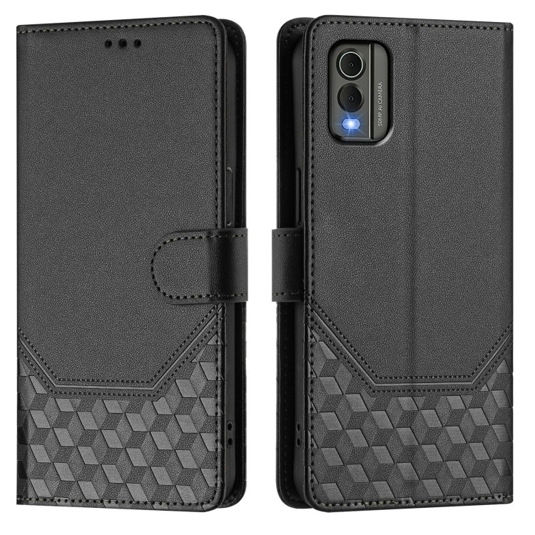 For Nokia C32 Honeycomb Embossing RFID Leather Phone Case