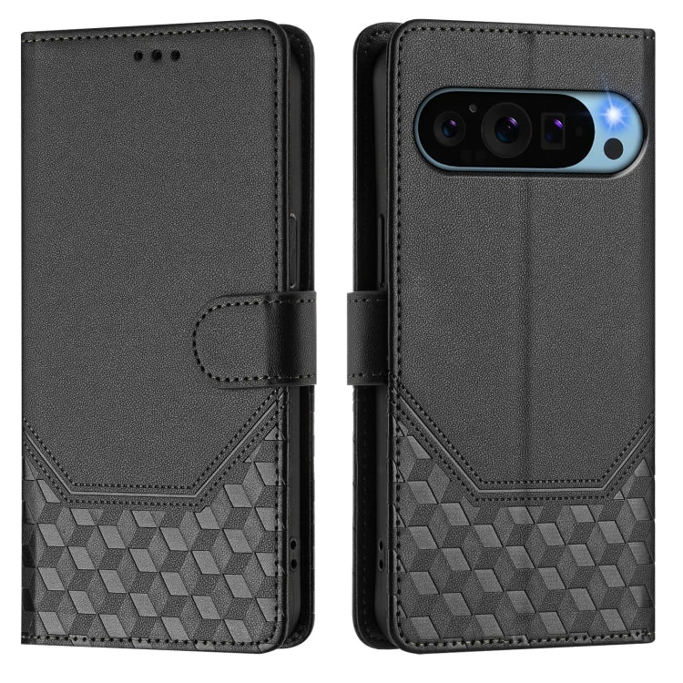For Google Pixel 9 Pro XL Honeycomb Embossing RFID Leather Phone Case