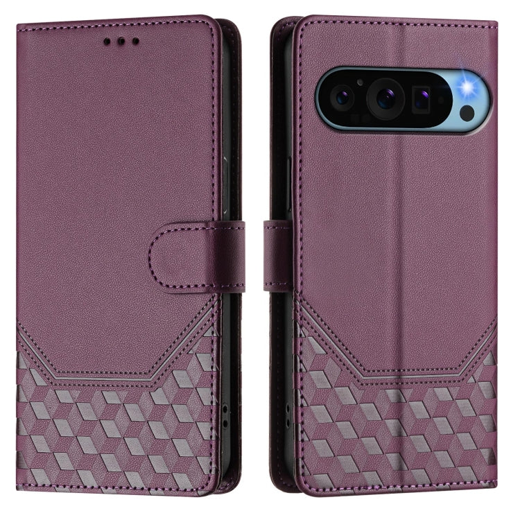 For Google Pixel 9 Pro XL Honeycomb Embossing RFID Leather Phone Case