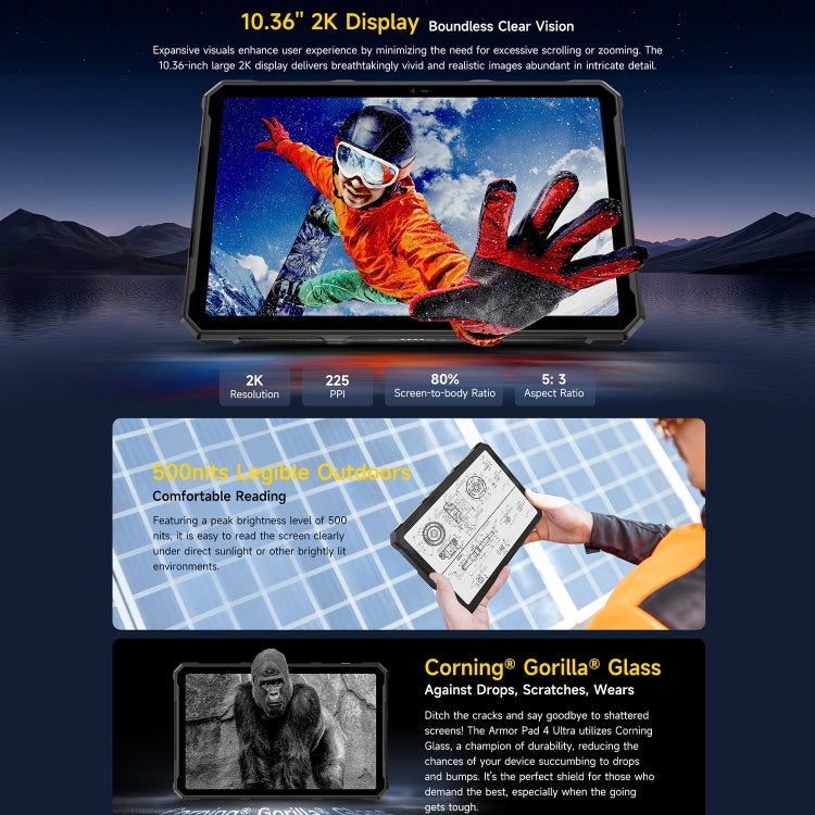 [HK Warehouse] Ulefone Armor Pad 4 Ultra Thermal Version Rugged Tablet, 8GB+256GB, 10.36 inch Android 14 MediaTek Dimensity 6300 Octa Core 5G Network, EU Plug - Black
