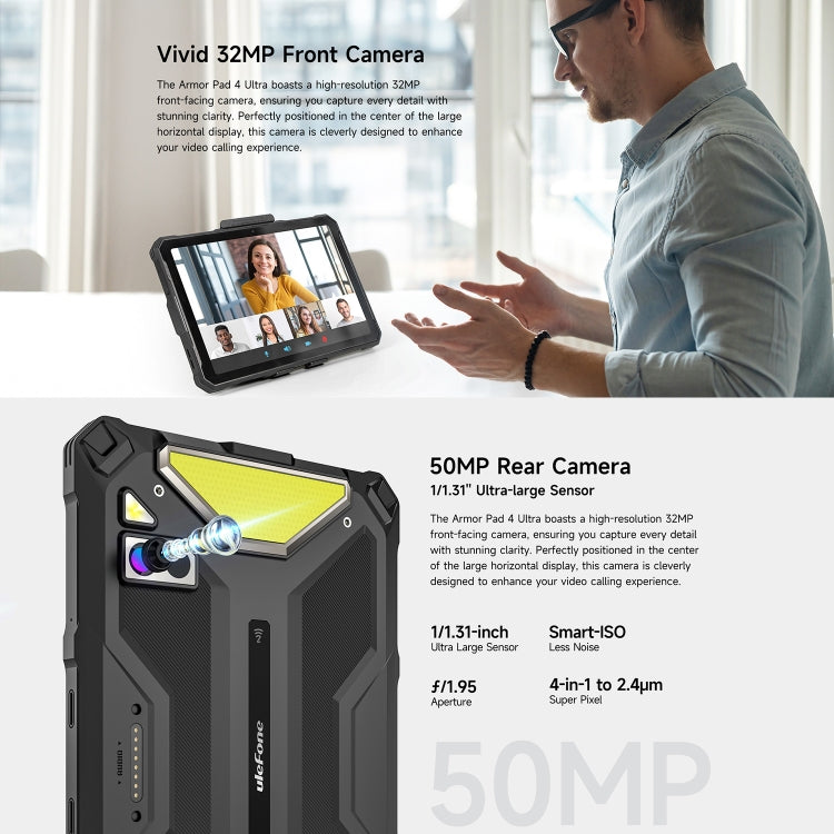 [HK Warehouse] Ulefone Armor Pad 4 Ultra Thermal Version Rugged Tablet, 8GB+256GB, 10.36 inch Android 14 MediaTek Dimensity 6300 Octa Core 5G Network, EU Plug - Black