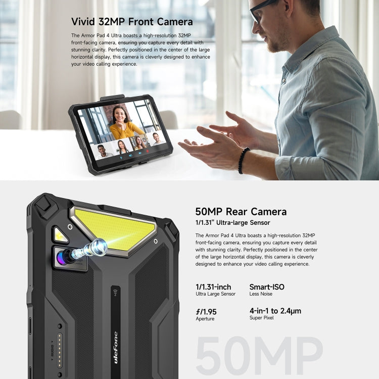[HK Warehouse] Ulefone Armor Pad 4 Ultra Rugged Tablet PC, 8GB+256GB, 10.36 inch Android 14 MediaTek Dimensity 6300 Octa Core 5G Network, EU Plug - Black