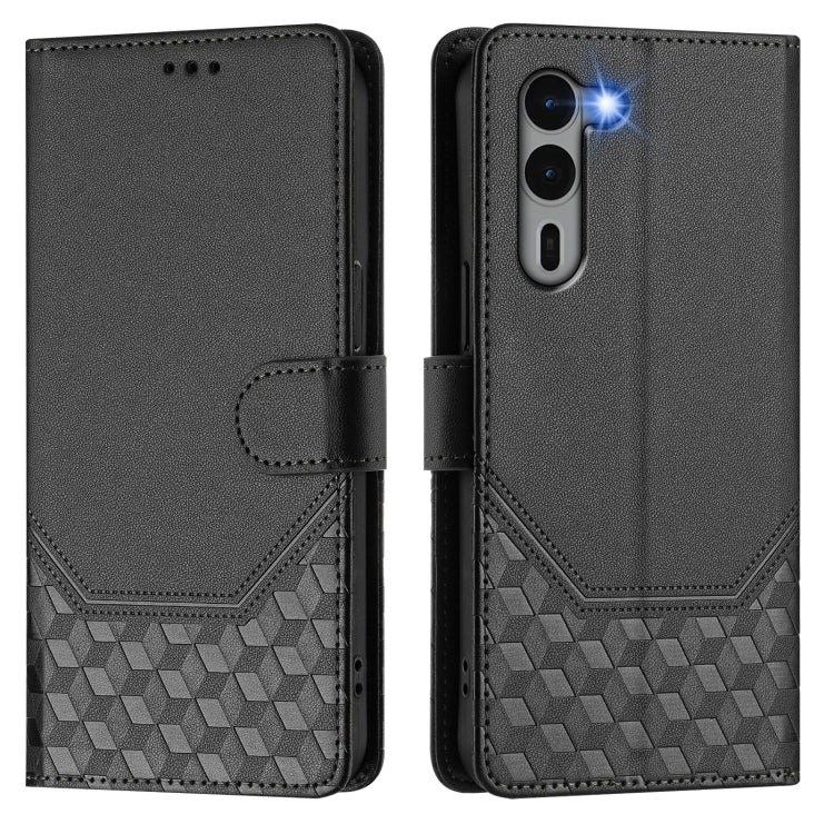 For Fujitsu Arrows We2 Plus Honeycomb Embossing RFID Leather Phone Case