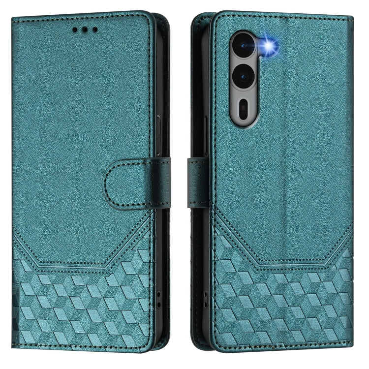 For Fujitsu Arrows We2 Plus Honeycomb Embossing RFID Leather Phone Case