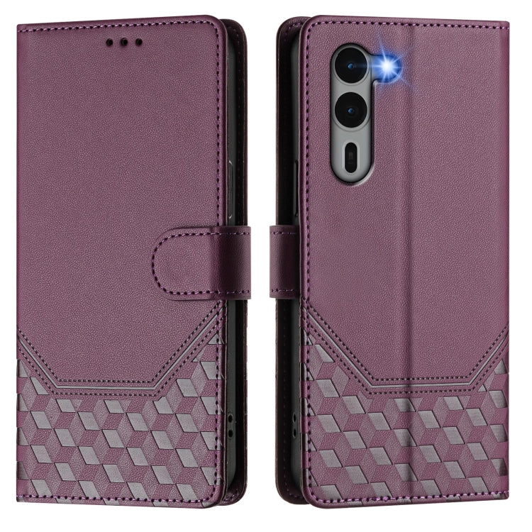 For Fujitsu Arrows We2 Plus Honeycomb Embossing RFID Leather Phone Case