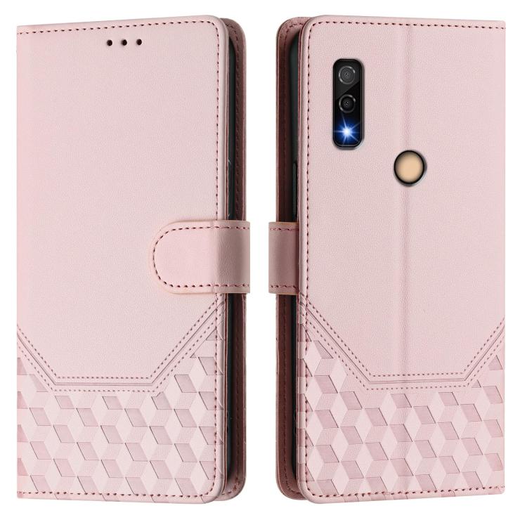 For Fujitsu Arrows We3 Honeycomb Embossing RFID Leather Phone Case