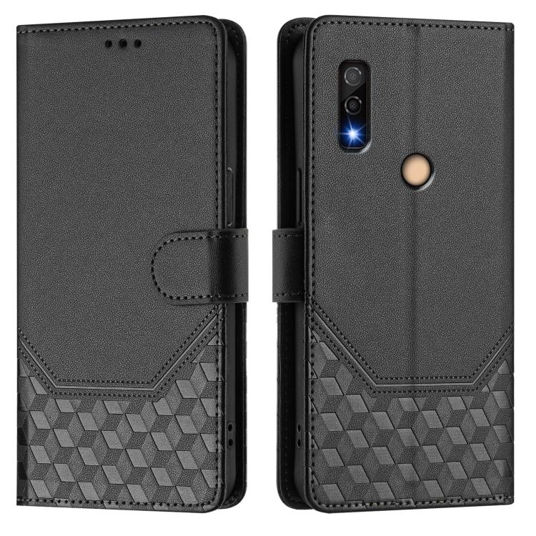 For Fujitsu Arrows We3 Honeycomb Embossing RFID Leather Phone Case