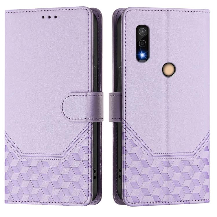 For Fujitsu Arrows We3 Honeycomb Embossing RFID Leather Phone Case
