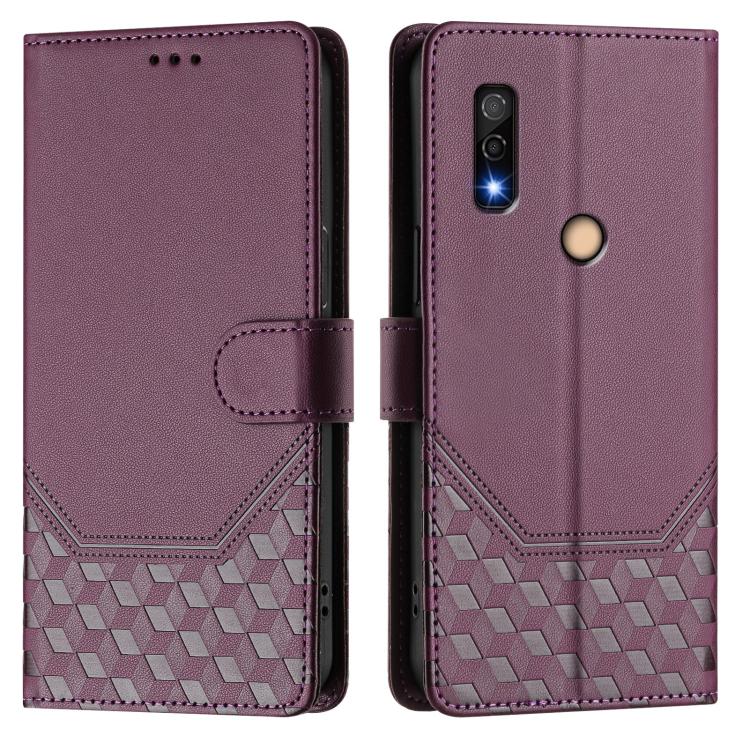 For Fujitsu Arrows We3 Honeycomb Embossing RFID Leather Phone Case