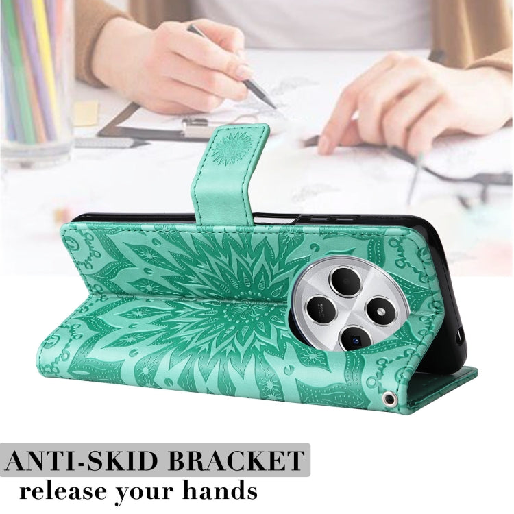 For Redmi 14C 4G Embossed Sunflower Pattern Flip Leather Phone Case