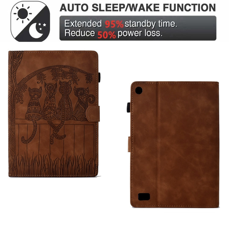 For Amazon Kindle Fire 7 2017 / 2019 Cats Embossed Leather Smart Tablet Case