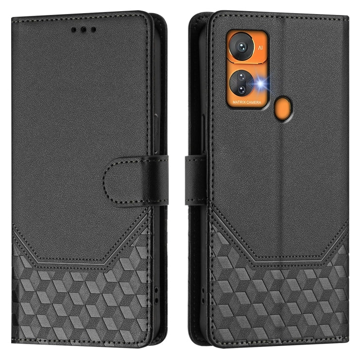 For Oukitel C33 Honeycomb Embossing RFID Leather Phone Case