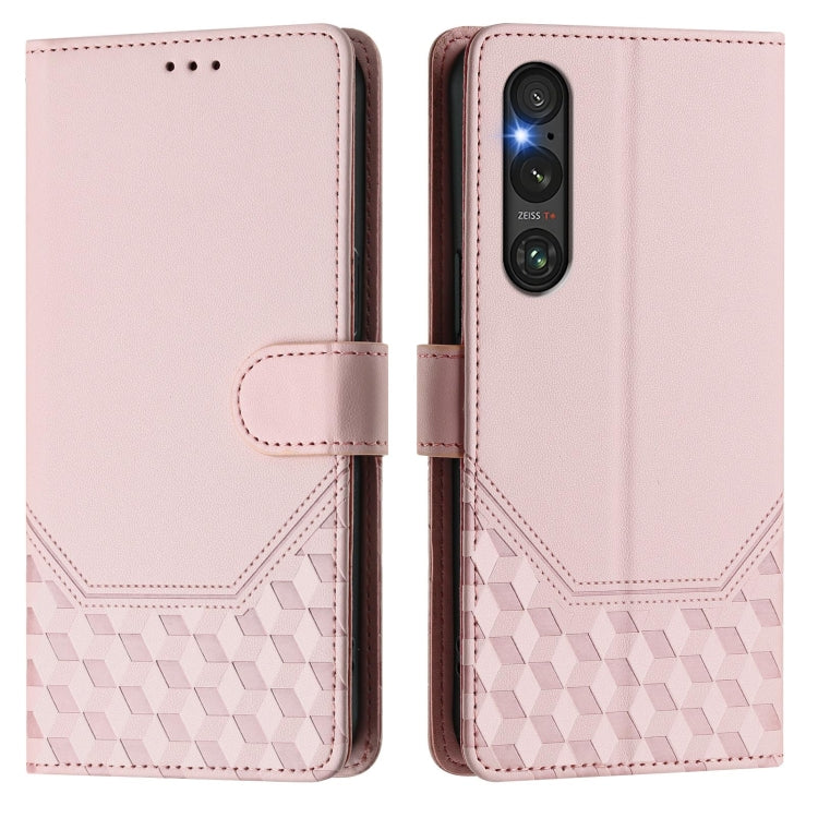 For Sony Xperia 1 V 2023 Honeycomb Embossing RFID Leather Phone Case